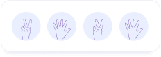 Hand icons with the numbers 2 and 5 in sign language on the right side of the image;