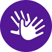 The hand icon symbolizing sign language on the right